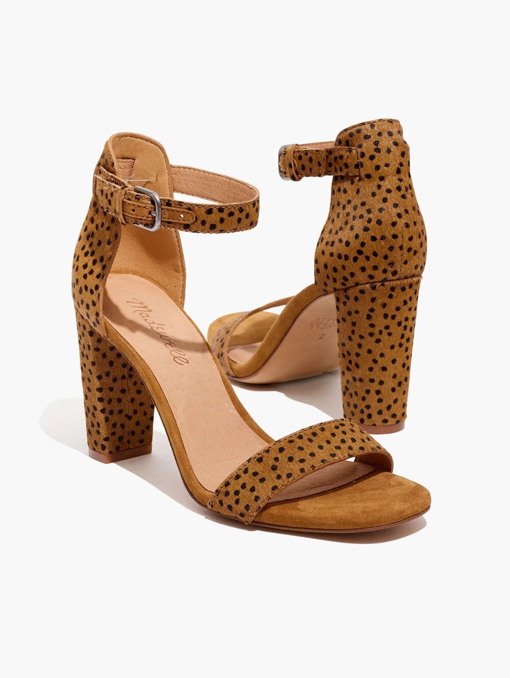 MADEWELL The Brooke Ankle-Strap Sandal in Spot Dot Calf Hair Animal Size 8.5